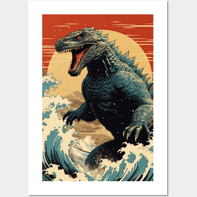 Wave and Godzilla Wall Art by 2ToastDesign